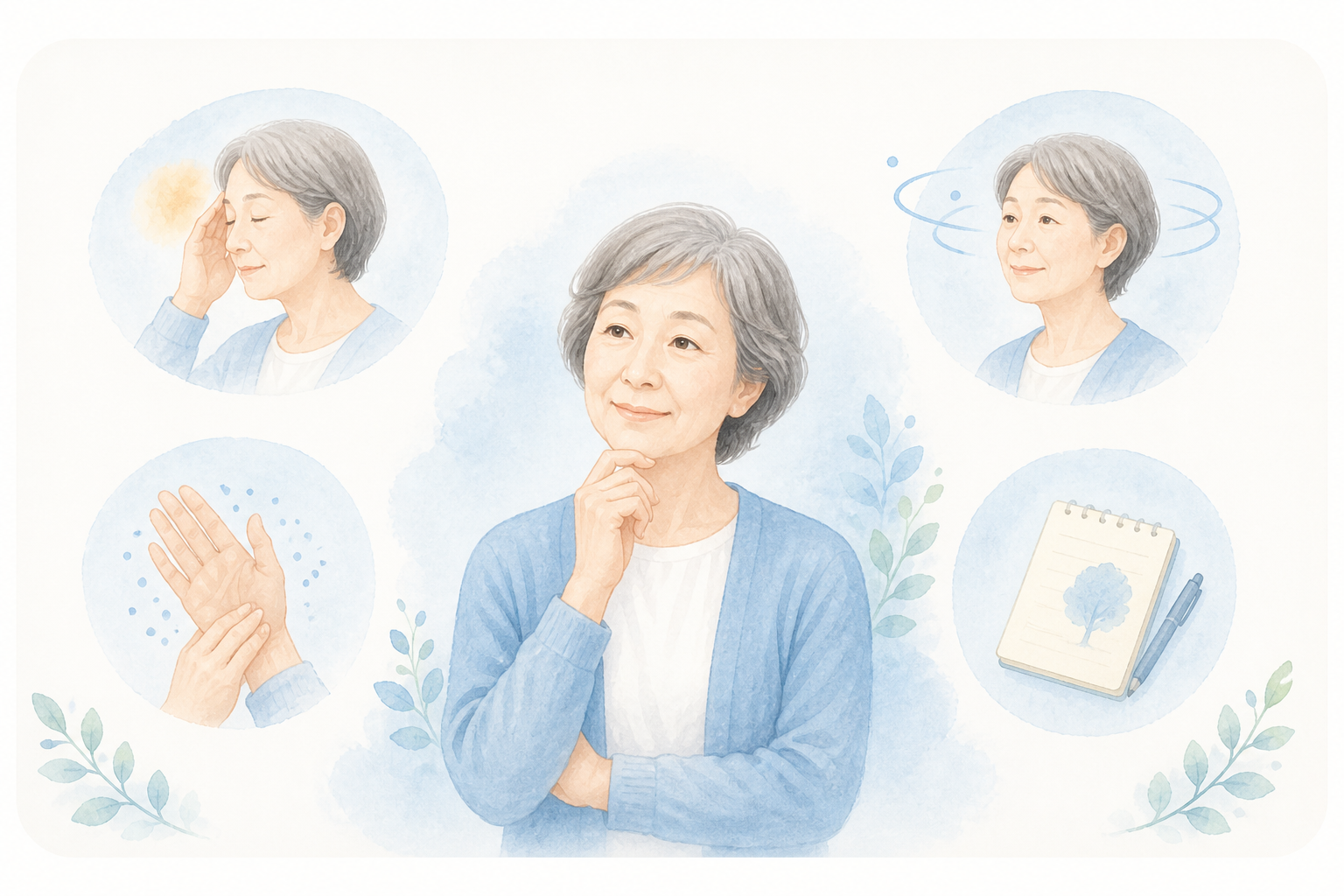 頭痛、めまい、しびれ、もの忘れなど気になる症状を確認するイメージ
